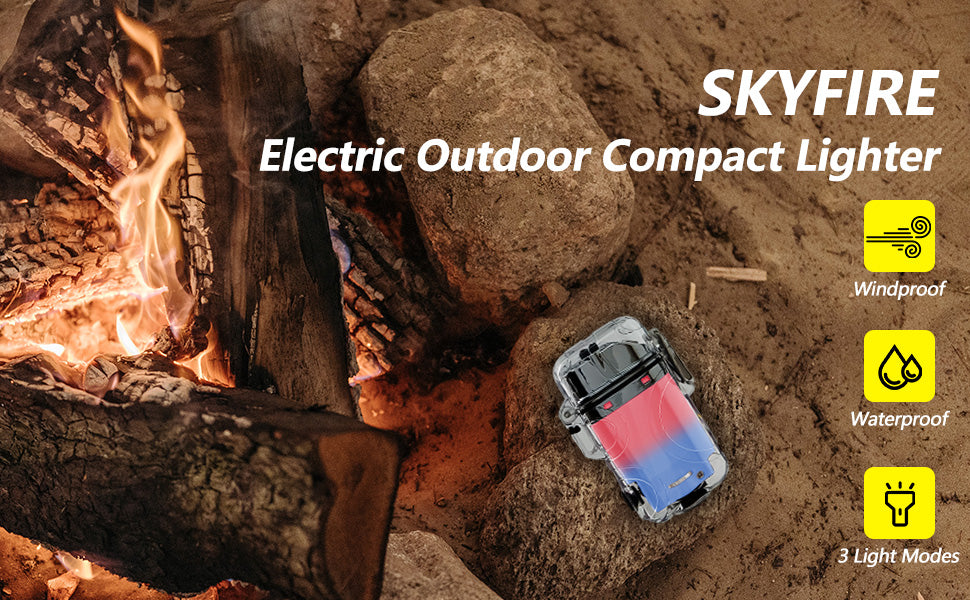 SKRFIRE Transparent case Arc Plasma Electric Lighter USB Rechargeable Windproof Lighter Cool Lighters Waterproof with LED Flashlight and Whistle for Camping Travel Exploration Survival