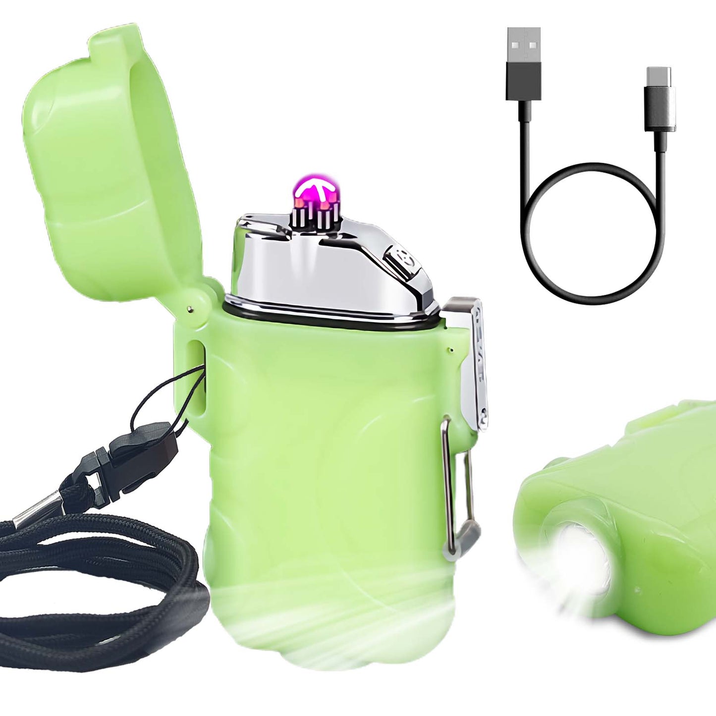 SKRFIRE Transparent case Arc Plasma Electric Lighter USB Rechargeable Windproof Lighter Cool Lighters Waterproof with LED Flashlight and Whistle for Camping Travel Exploration Survival