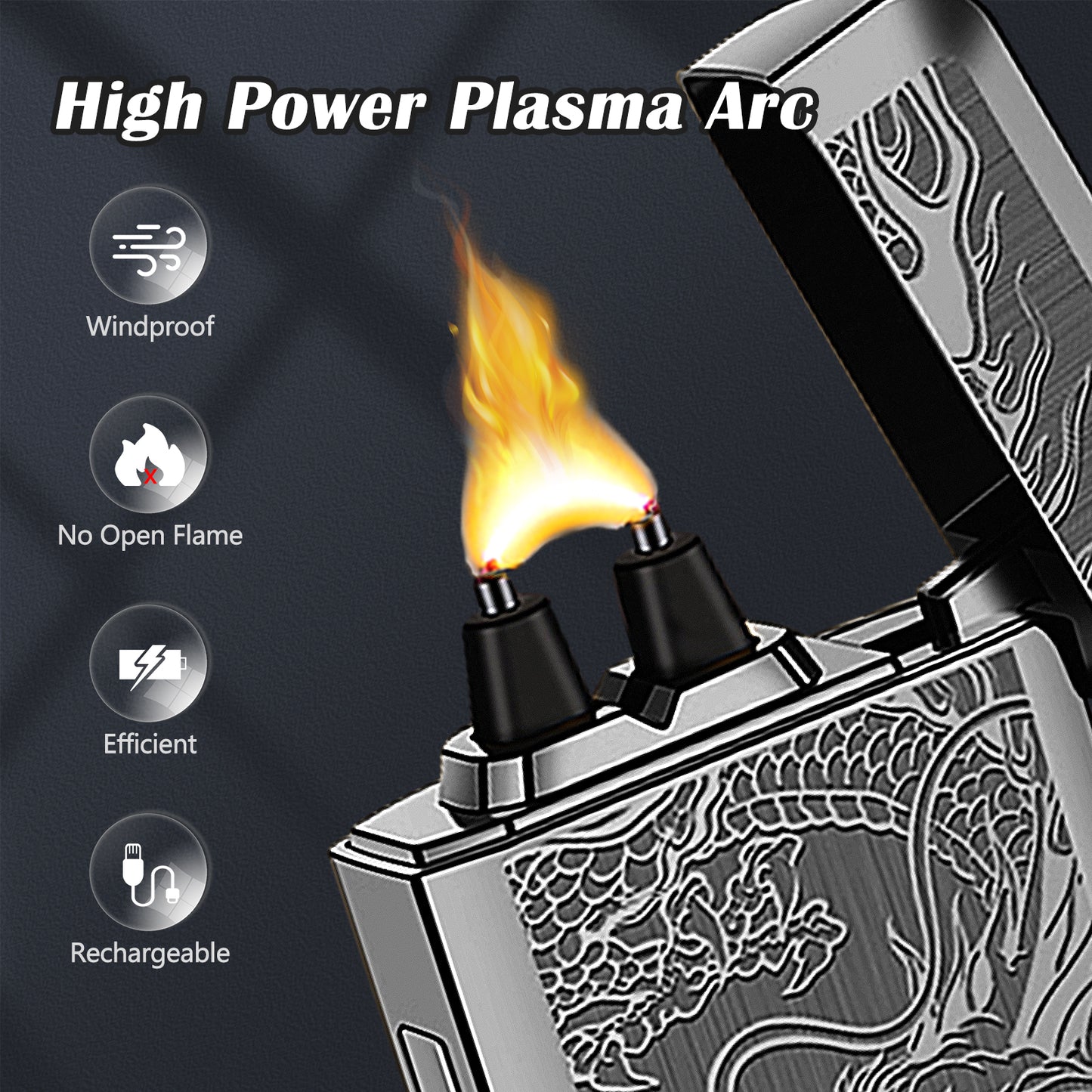 SKRFIRE Electric Lighter USB Type-C Rechargeable Plasma Arc Lighter, Windproof Torch Lighter High Power Flame Candle Lighter with LED Battery Indication for Camping, Hiking, Traveling
