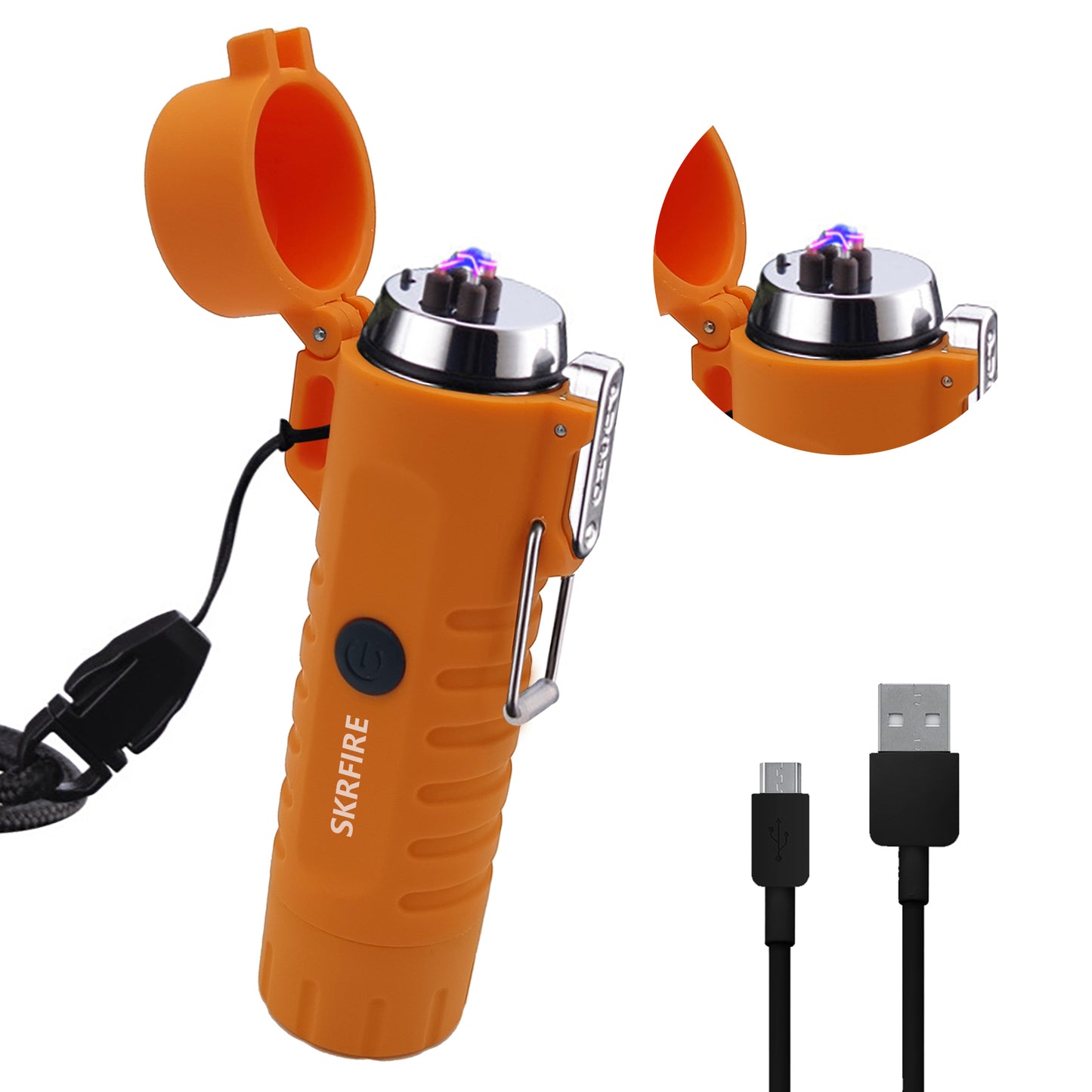 SKRFIRE Plasma Arc Lighter Waterproof Windproof Lighter USB Type C Rechargeable Lighter with Flashlight for Camping, Hiking, Outdoor Survival, Tactical Gear