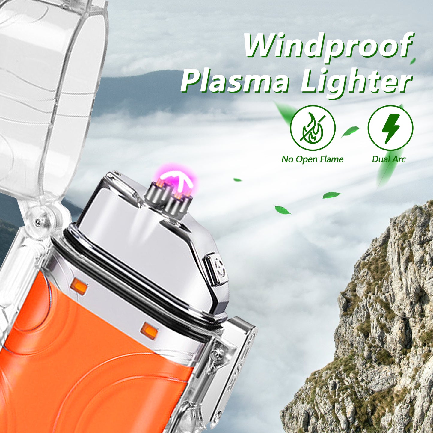 SKRFIRE Transparent case Arc Plasma Electric Lighter USB Rechargeable Windproof Lighter Cool Lighters Waterproof with LED Flashlight and Whistle for Camping Travel Exploration Survival