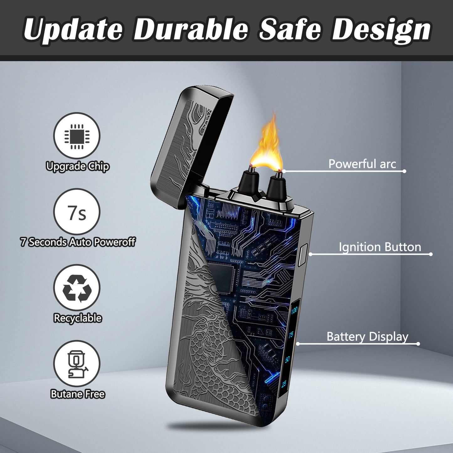 SKRFIRE Electric Lighter USB Type-C Rechargeable Plasma Arc Lighter, Windproof Torch Lighter High Power Flame Candle Lighter with LED Battery Indication for Camping, Hiking, Traveling