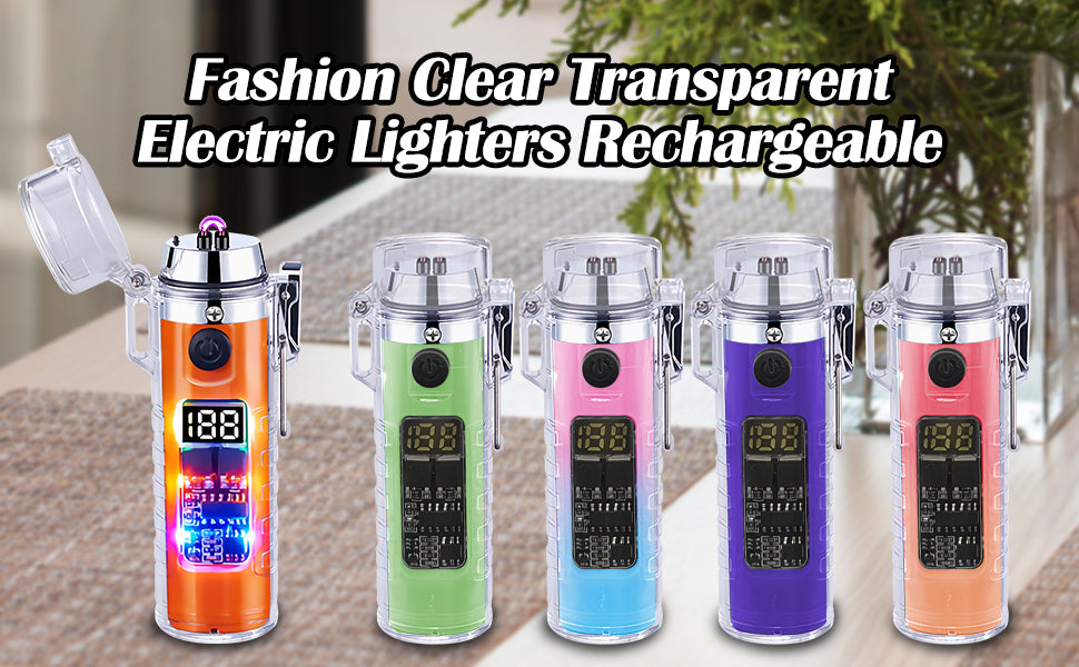 SKRFIRE Transparent case Plasma Arc Lighter, Waterproof Windproof Lighter USB Type C Rechargeable Lighter with Flashlight for Camping, Hiking, Outdoor Survival, Tactical Gear