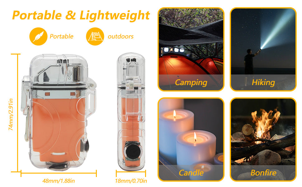 SKRFIRE Transparent case Arc Plasma Electric Lighter USB Rechargeable Windproof Lighter Cool Lighters Waterproof with LED Flashlight and Whistle for Camping Travel Exploration Survival