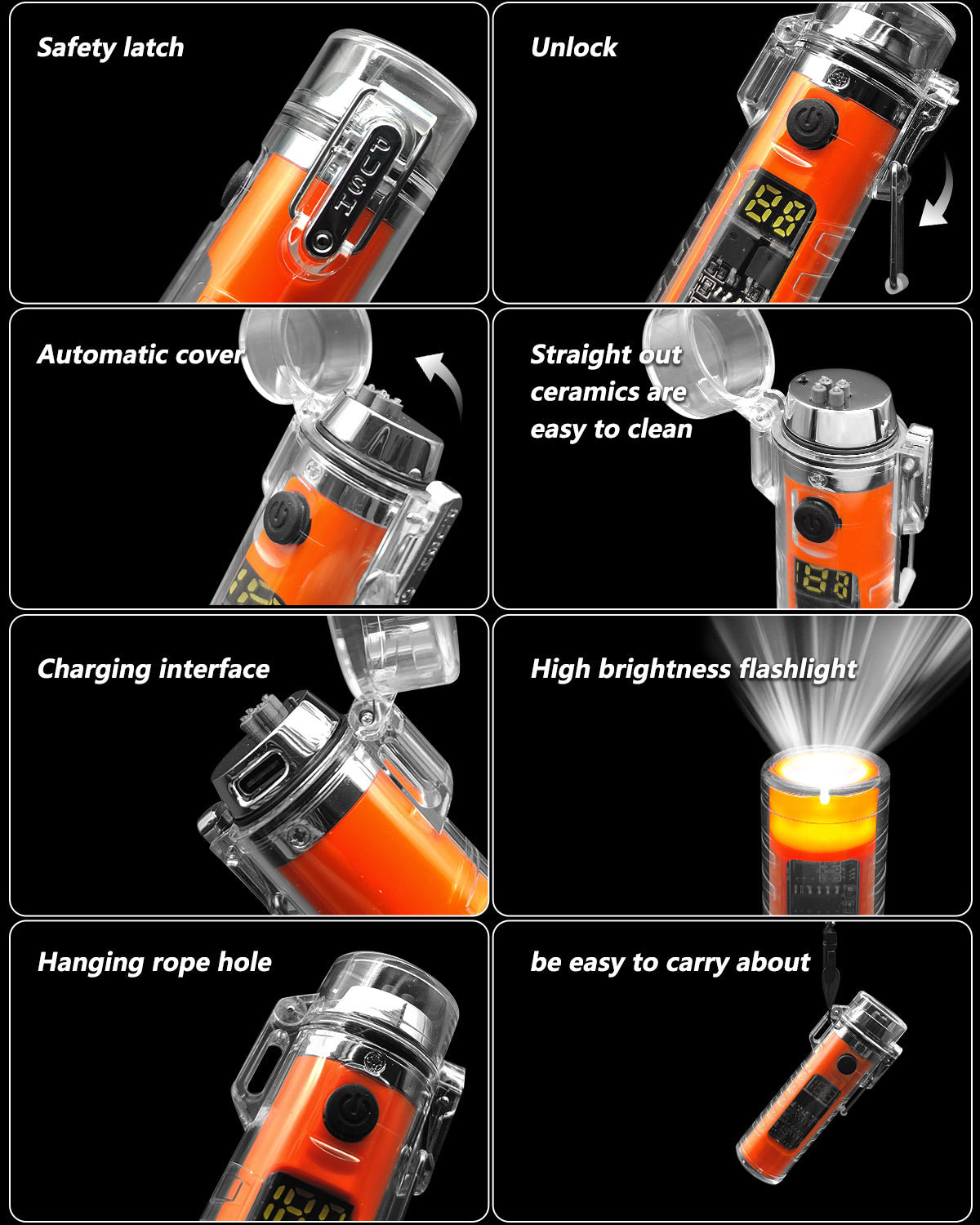 SKRFIRE Transparent case Plasma Arc Lighter, Waterproof Windproof Lighter USB Type C Rechargeable Lighter with Flashlight for Camping, Hiking, Outdoor Survival, Tactical Gear