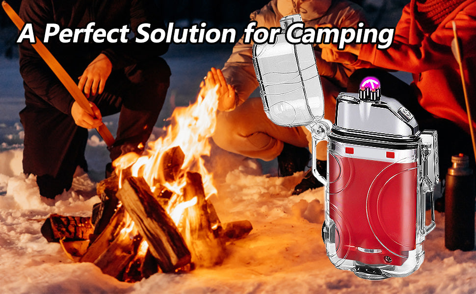 SKRFIRE Transparent case Arc Plasma Electric Lighter USB Rechargeable Windproof Lighter Cool Lighters Waterproof with LED Flashlight and Whistle for Camping Travel Exploration Survival