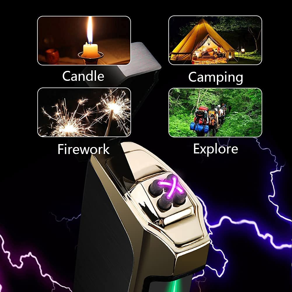 SKRFIRE Rechargeable Lighter Infrared Sensor Plasma Lighter, Windproof Dual Arc Lighter Outdoor Rechargeable USB Lighter Flameless Electric Lighter with LED Battery Indicator