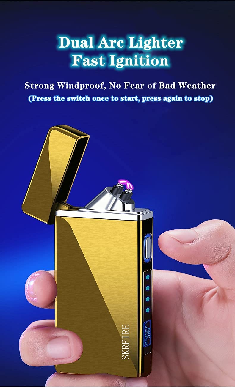 SKRFIRE PVD-Plating Dual Arc Electric Lighter PVD-Plating with Rhythmic Flashing Battery Indicator