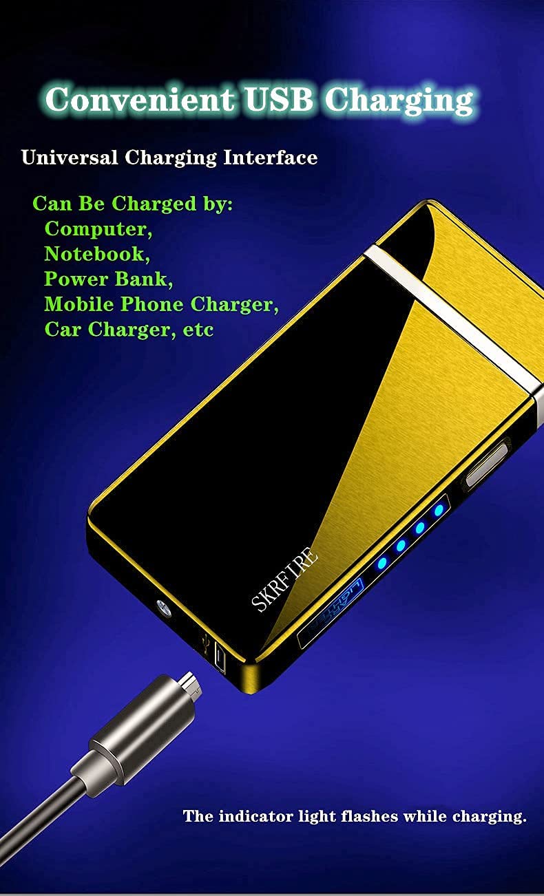 SKRFIRE PVD-Plating Dual Arc Electric Lighter PVD-Plating with Rhythmic Flashing Battery Indicator