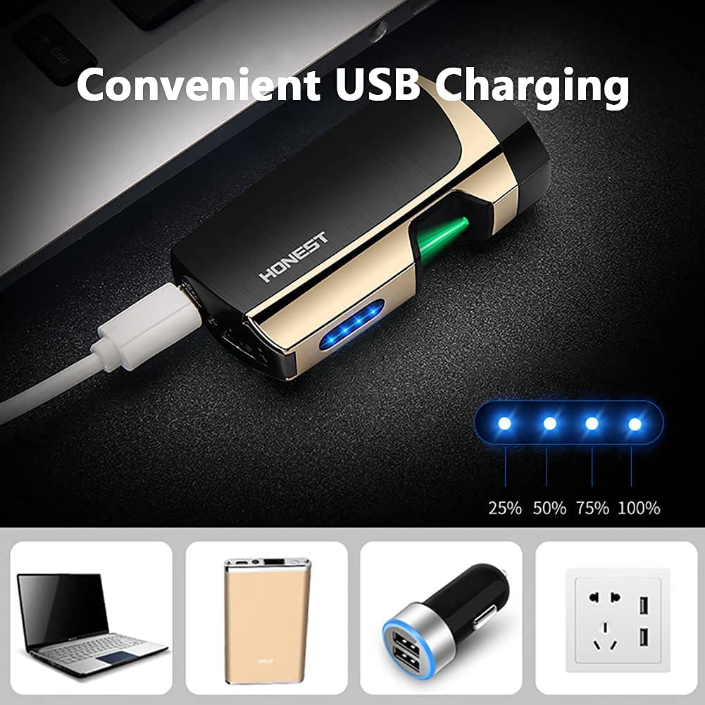 SKRFIRE Rechargeable Lighter Infrared Sensor Plasma Lighter, Windproof Dual Arc Lighter Outdoor Rechargeable USB Lighter Flameless Electric Lighter with LED Battery Indicator