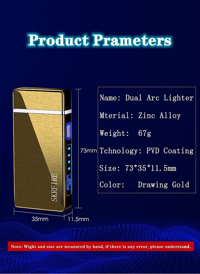 SKRFIRE PVD-Plating Dual Arc Electric Lighter PVD-Plating with Rhythmic Flashing Battery Indicator