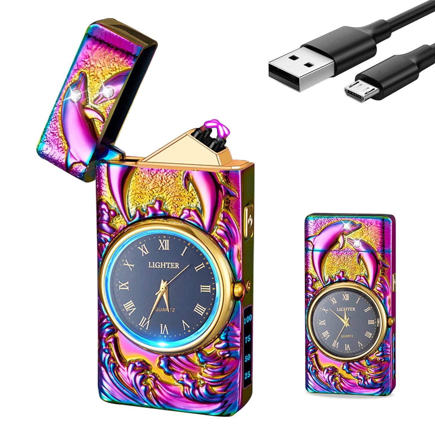 SKRFIRE Arc Plasma Lighter with clock (dolphins)