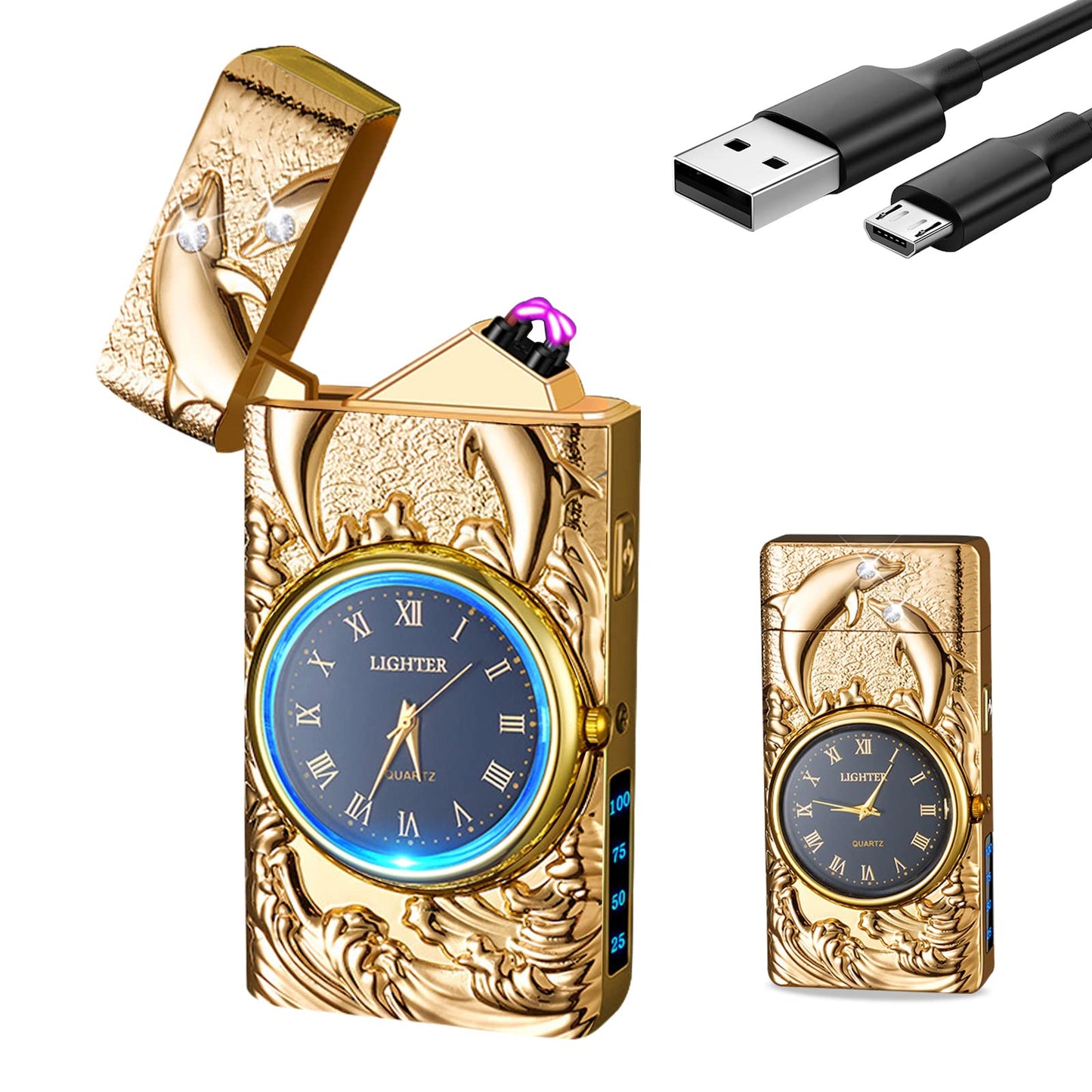 SKRFIRE Arc Plasma Lighter with clock (dolphins)