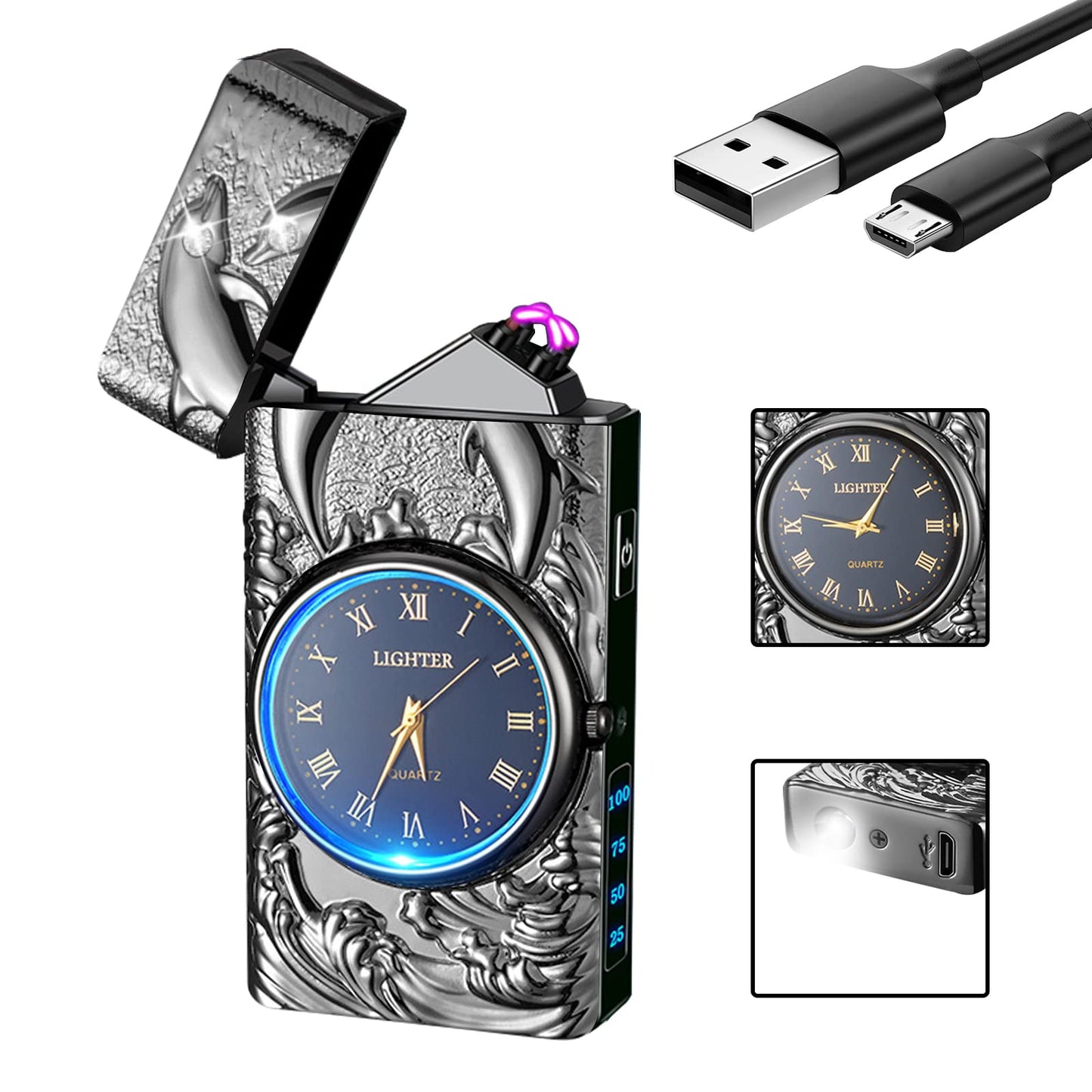 SKRFIRE Arc Plasma Lighter with clock (dolphins)