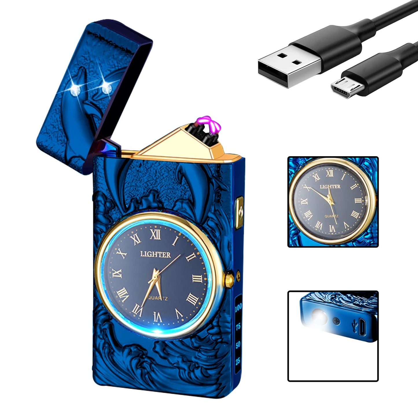 SKRFIRE Arc Plasma Lighter with clock (dolphins)