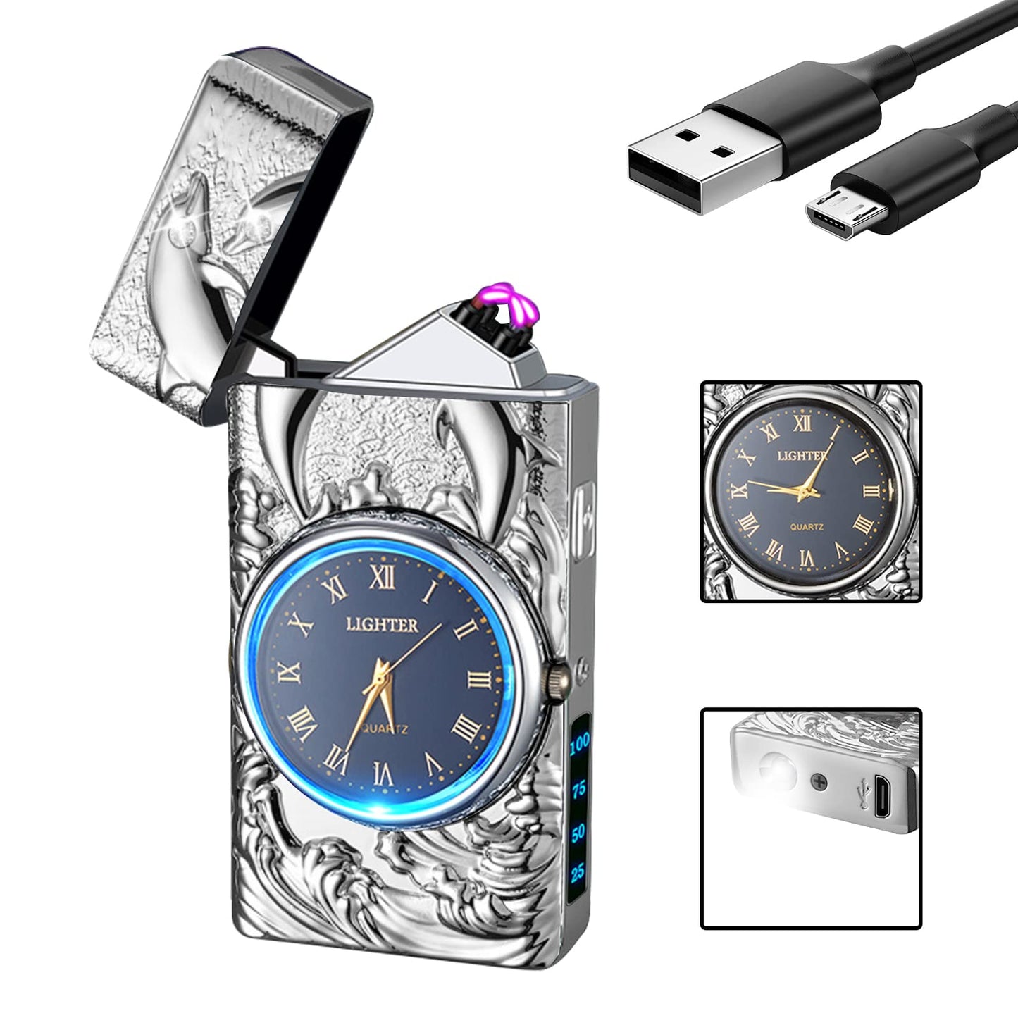 SKRFIRE Arc Plasma Lighter with clock (dolphins)
