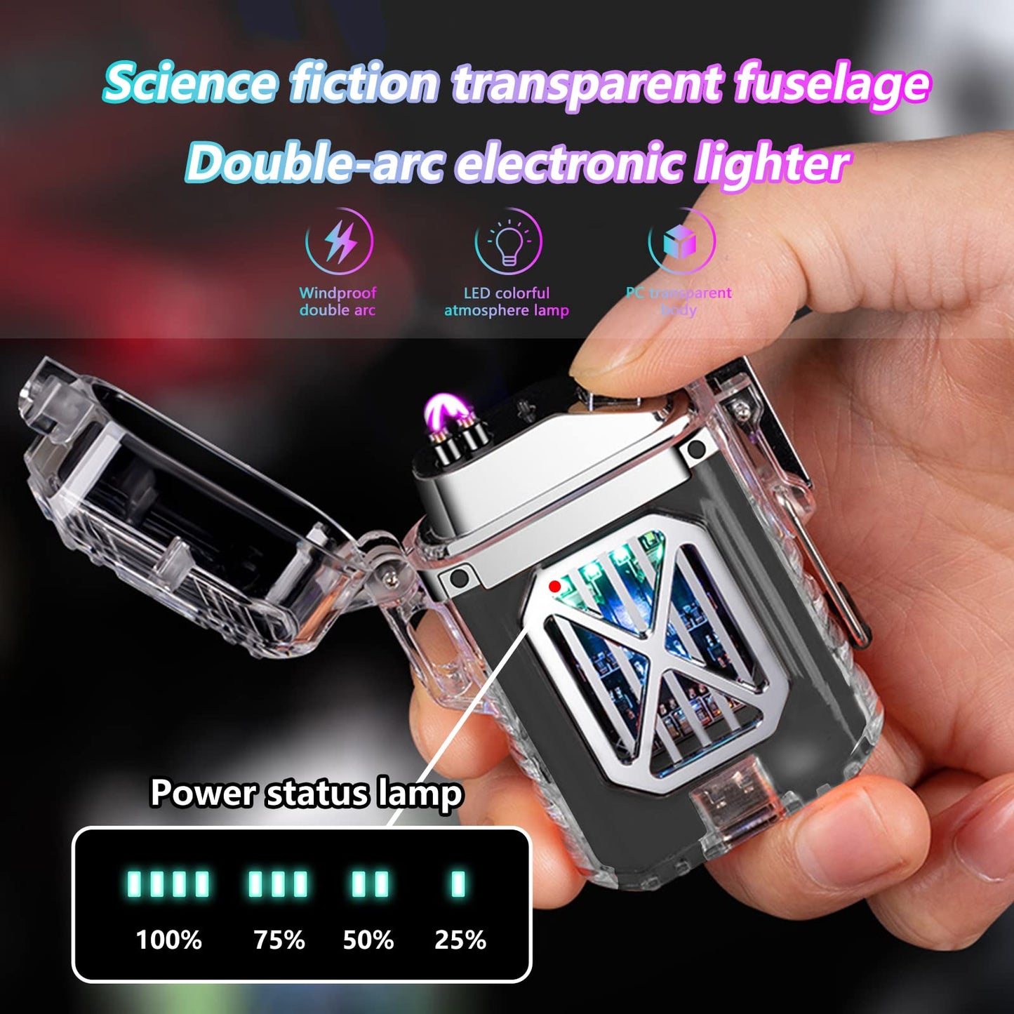 SKRFIRE Outdoor Arc Plasma Lighter, rectangular, Transparent housing