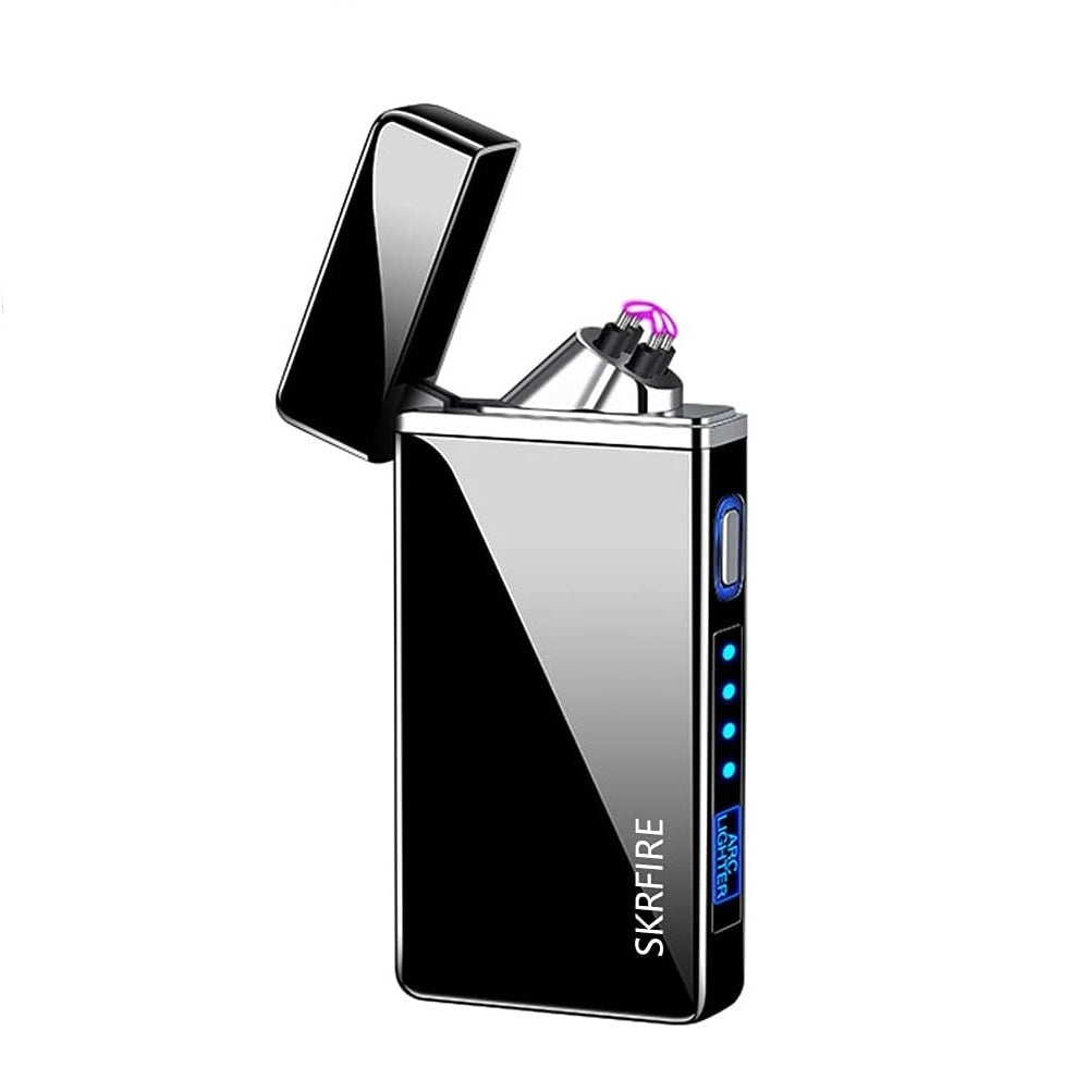 SKRFIRE Windproof Lighter Outdoor, Dual Arc Electric Lighter PVD-Plating Wearproof Lighter Rechargeable USB Lighter Flameless Plasma Lighter with Rhythmic Flashing Battery Indicator