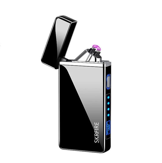 SKRFIRE Windproof Lighter Outdoor, Dual Arc Electric Lighter PVD-Plating Wearproof Lighter Rechargeable USB Lighter Flameless Plasma Lighter with Rhythmic Flashing Battery Indicator