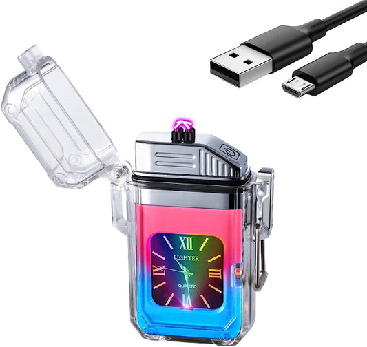 SKRFIRE Waterproof Lighter Double Arc Electric Lighter Plasma Cool Lighter Outdoor Windproof Transparent Portable Lighter with Lanyard