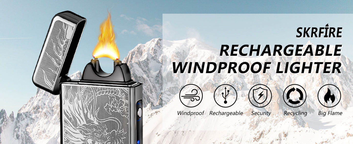 SKRFIRE Electric Lighter Rechargeable USB Plasma Arc Lighter High Power Flame Windproof Lighter Torch Unique Dragon Lighter with Gift Box
