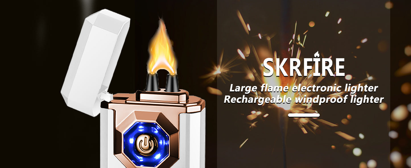SKRFIRE Electric Lighter Rechargeable USB C Arc Plasma Lighter High Power Flame Cool Lighter Windproof Electronic Candle Lighter with LED Flashlight for Candle, Firework, Incense