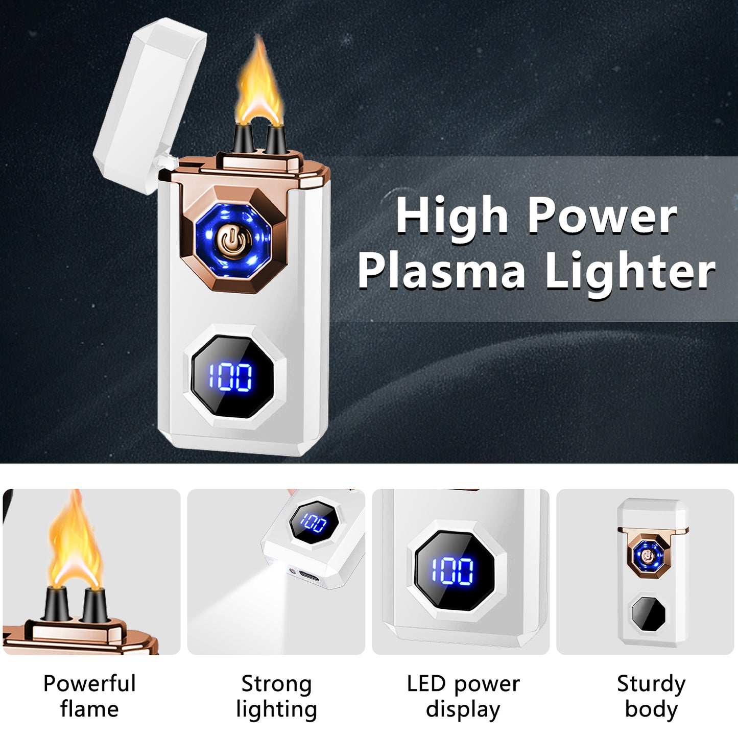 SKRFIRE Electric Lighter Rechargeable USB C Arc Plasma Lighter High Power Flame Cool Lighter Windproof Electronic Candle Lighter with LED Flashlight for Candle, Firework, Incense