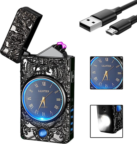SKRFIRE Electric Lighter Rechargeable Dragon Lighters with Dial, Dual Arc Plasma Lighters, Windproof Lighters with LED Lighting for Candles, Fireworks, Incense Stick