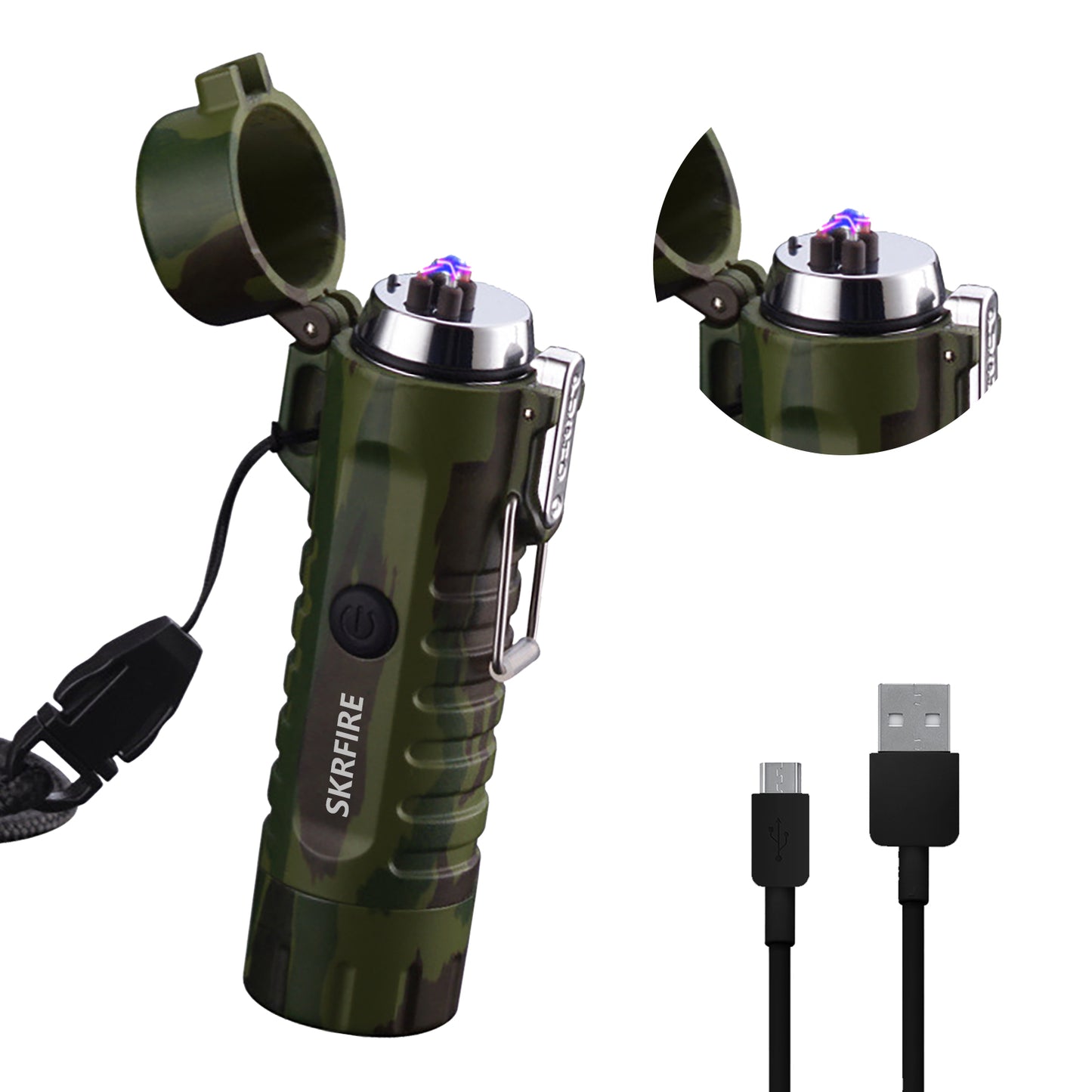 SKRFIRE Plasma Arc Lighter Waterproof Windproof Lighter USB Type C Rechargeable Lighter with Flashlight for Camping, Hiking, Outdoor Survival, Tactical Gear