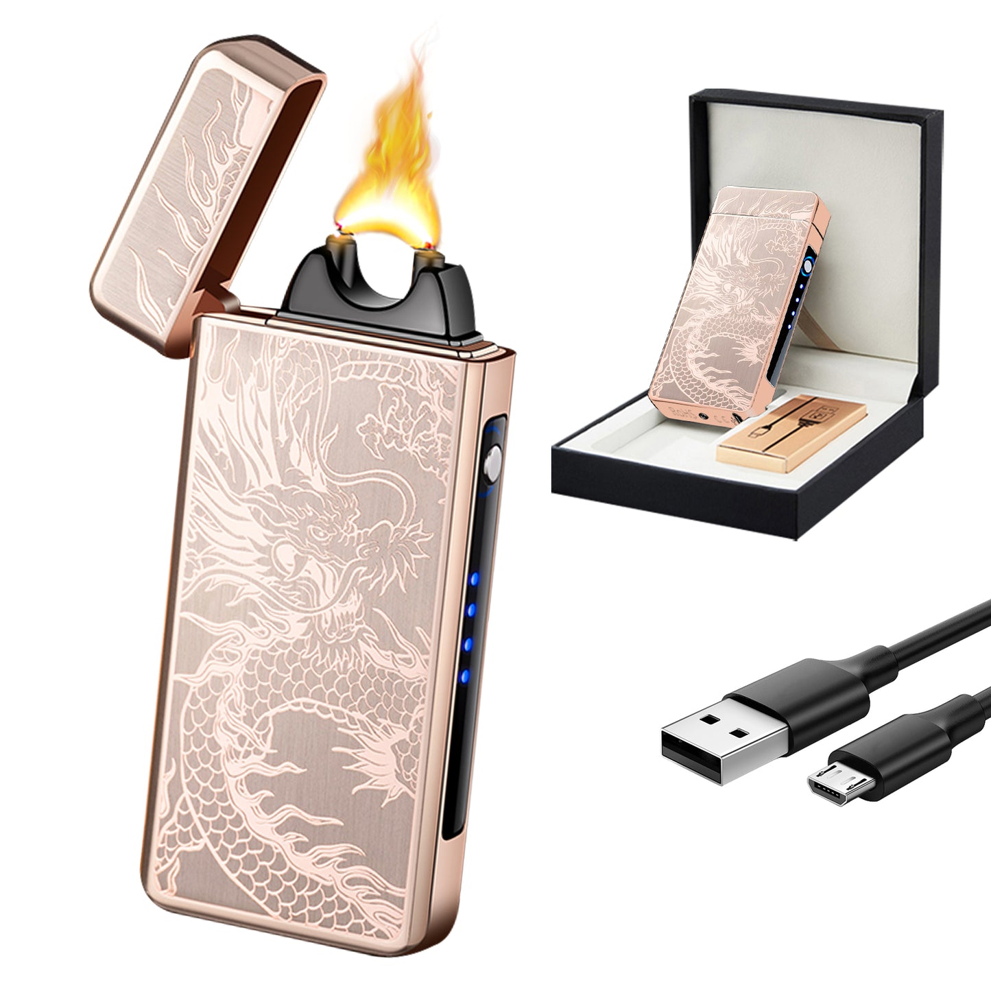 SKRFIRE Electric Lighter Rechargeable USB Plasma Arc Lighter High Power Flame Windproof Lighter Torch Unique Dragon Lighter with Gift Box