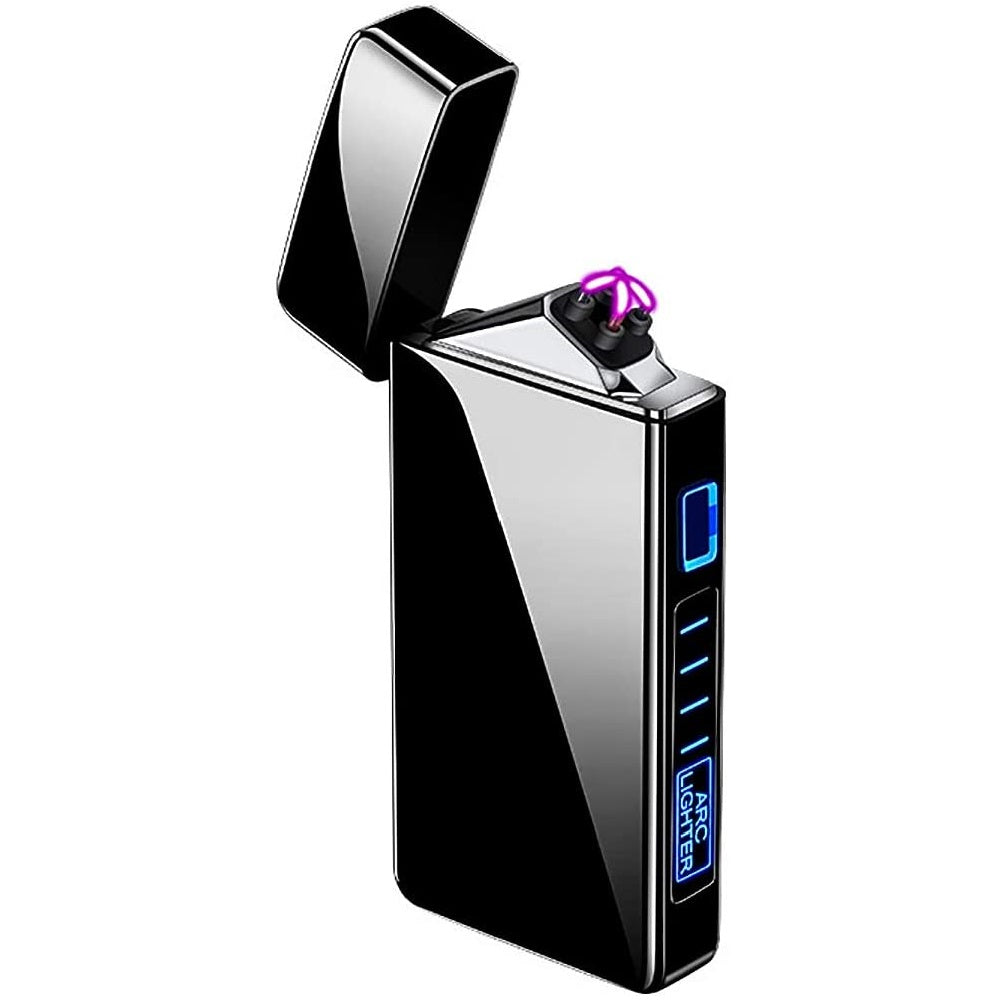 SKRFIRE Lighter, Fuel-Free Electric Lighter Windproof Dual Arc Lighter Flameless Plasma Lighter PVD-Plating Wearproof Lighter Rechargeable USB Lighter with LED Battery Indicator