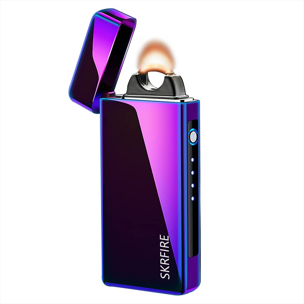 SKRFIRE Plasma Lighter USB Rechargeable Arc Lighter Windproof Electric Big Flame Cool Lighter with LED Battery Indication for Outdoor, Camping, Adventure, Grill