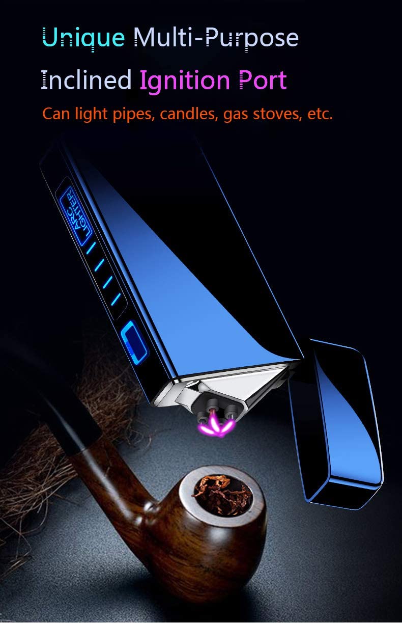 SKRFIRE Lighter, Fuel-Free Electric Lighter Windproof Dual Arc Lighter Flameless Plasma Lighter PVD-Plating Wearproof Lighter Rechargeable USB Lighter with LED Battery Indicator