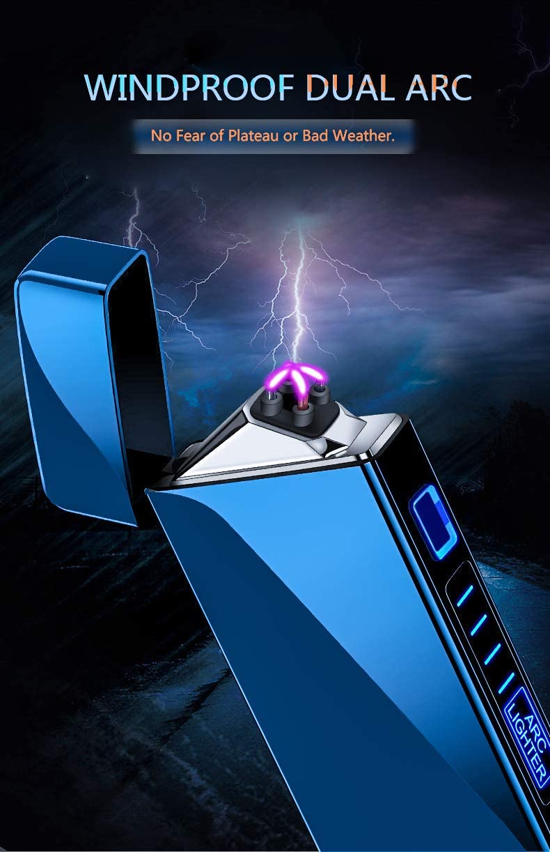 SKRFIRE Lighter, Fuel-Free Electric Lighter Windproof Dual Arc Lighter Flameless Plasma Lighter PVD-Plating Wearproof Lighter Rechargeable USB Lighter with LED Battery Indicator