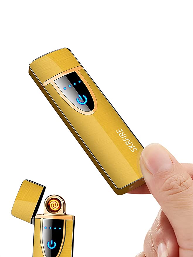 SKRFIRE Ultra-Thin Electric Lighter,Tungsten Turbo Lighter Touch Switch Windproof Lighter Rechargeable USB Lighter with LED Battery Indicator