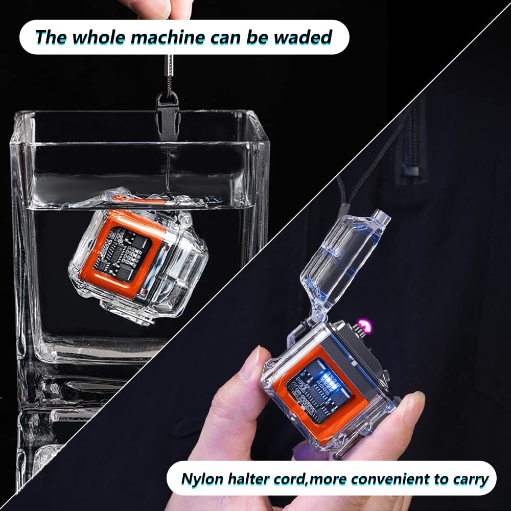 SKRFIRE Plasma Lighter Flameless Arc Lighter USB Rechargeable Lighter Waterproof Electronic Lighter Transparent Fashion Lighter for Men, Gadgets for Men Camping Hiking Survival Tactical