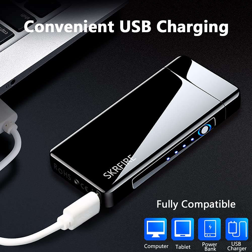 SKRFIRE Plasma Lighter USB Rechargeable Arc Lighter Windproof Electric Big Flame Cool Lighter with LED Battery Indication for Outdoor, Camping, Adventure, Grill