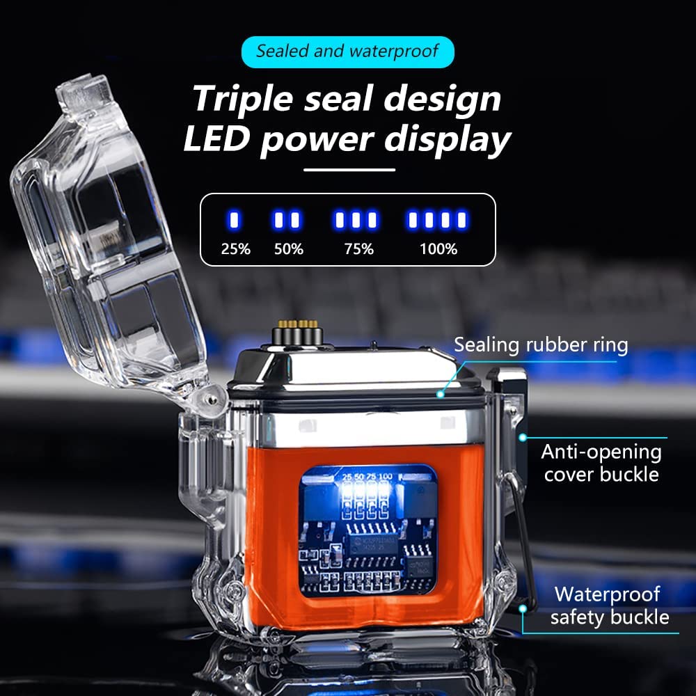 SKRFIRE Plasma Lighter Flameless Arc Lighter USB Rechargeable Lighter Waterproof Electronic Lighter Transparent Fashion Lighter for Men, Gadgets for Men Camping Hiking Survival Tactical