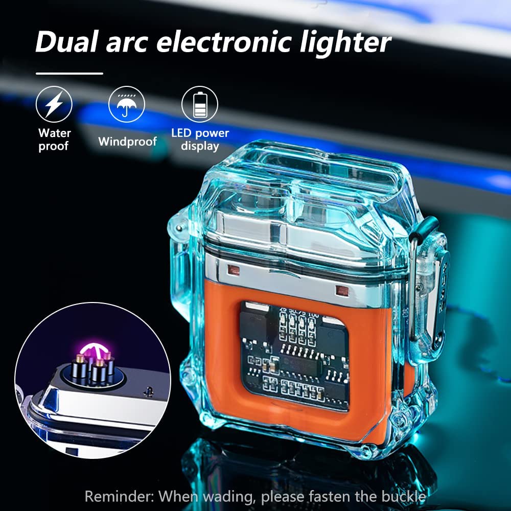 SKRFIRE Plasma Lighter Flameless Arc Lighter USB Rechargeable Lighter Waterproof Electronic Lighter Transparent Fashion Lighter for Men, Gadgets for Men Camping Hiking Survival Tactical