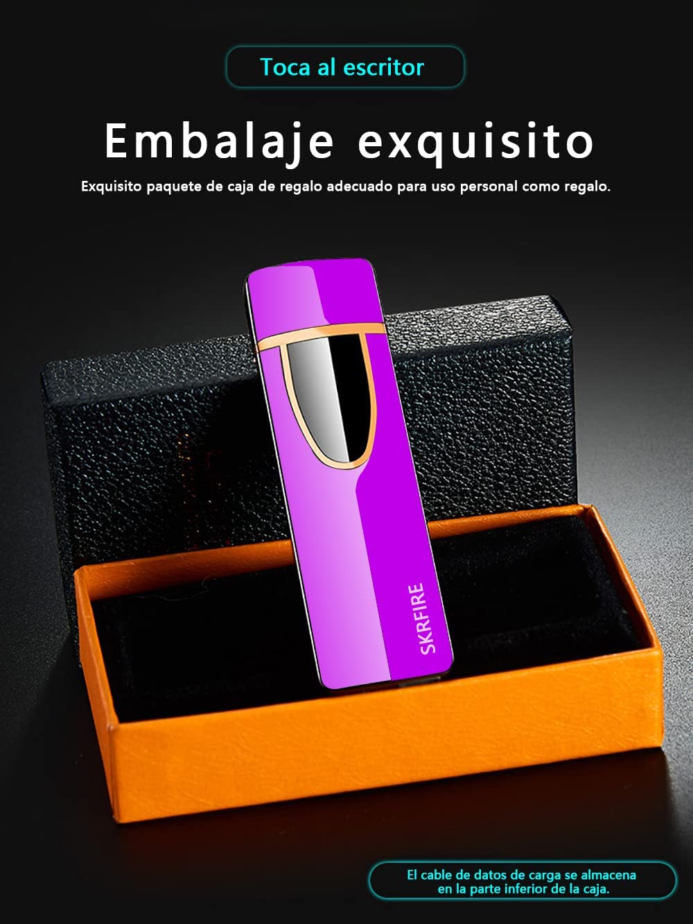 SKRFIRE Ultra-Thin Electric Lighter,Tungsten Turbo Lighter Touch Switch Windproof Lighter Rechargeable USB Lighter with LED Battery Indicator